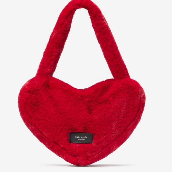 NEW Kate Spade Luver Huge Soft Faux Fur Heart KJ902 Cherry Rouge Shoulder Tote - Picture 2 of 6
